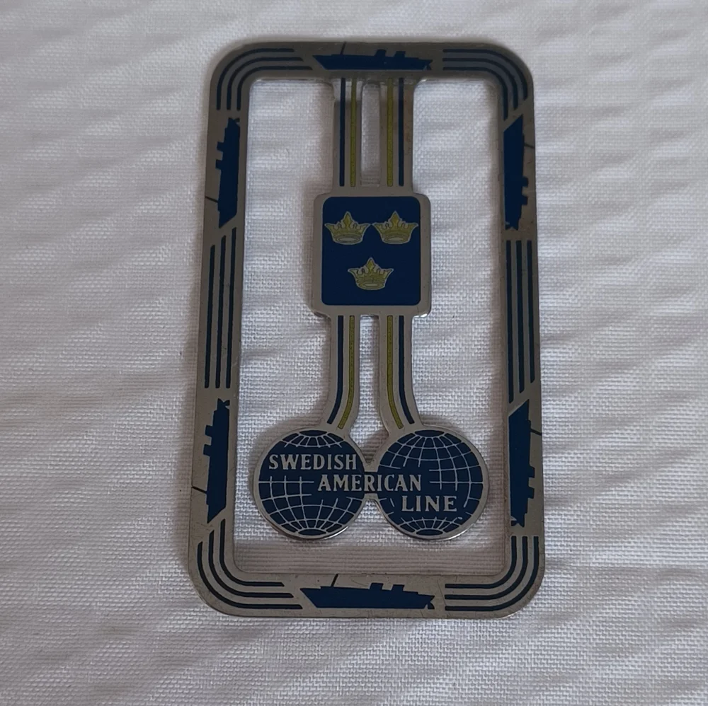 VINTAGE SWEDISH AMERICAN LINE METAL MONEY CLIP/BOOKMARK